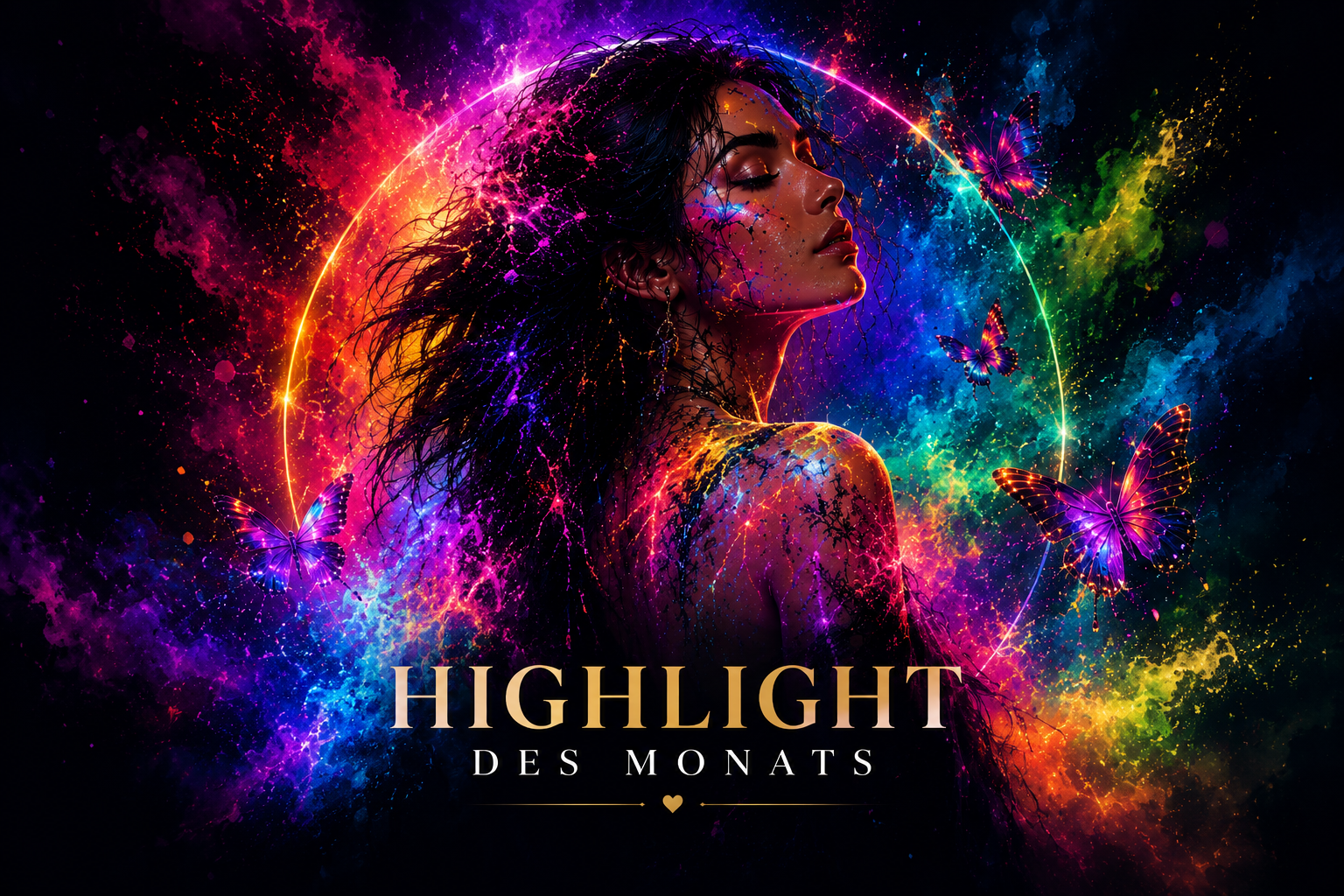 Highlight of the Month Collection Cover with neon fantasy fashion artwork and emoional creative aesthetics by Personiq Kaleido.