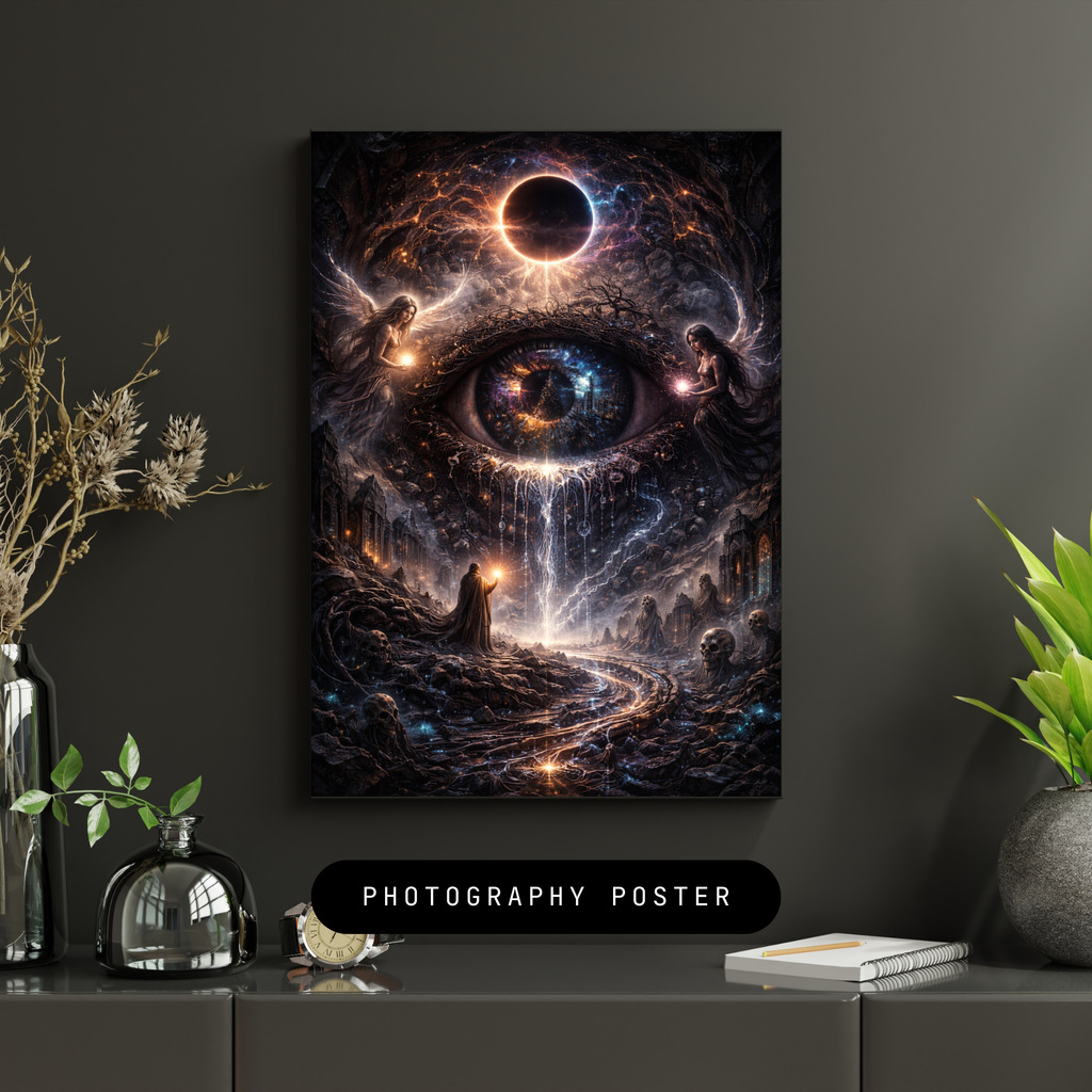 👁 Eye of Worlds | Cosmic Balance Art | Spiritual AI Artwork | Digital Download | 300 DPI