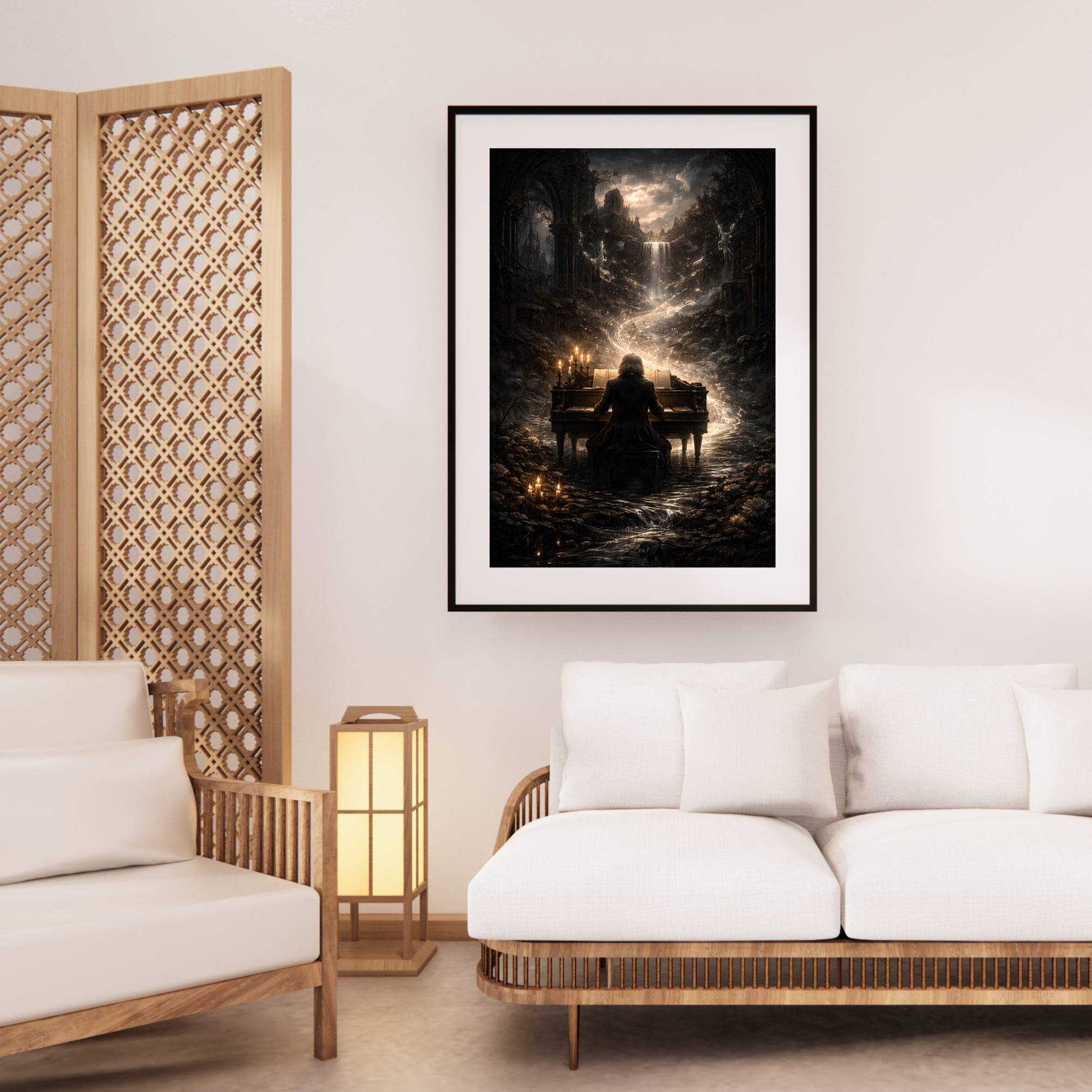 Mann am Klavier | Dark Fantasy KI Wandkunst l Printable Art