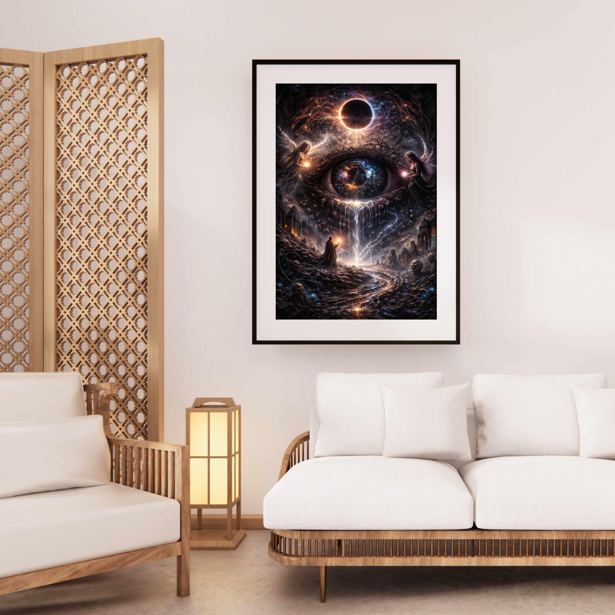 👁 Eye of Worlds | Cosmic Balance Art | Spiritual AI Artwork | Digital Download | 300 DPI