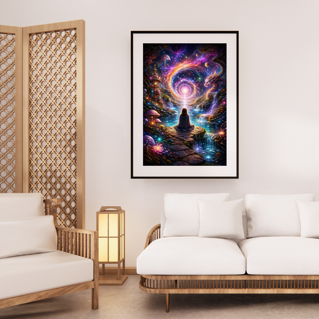 Meditative Frau im Kosmos | Magische KI Art l Digitaler Download | Hochauflösend (300 DPI)