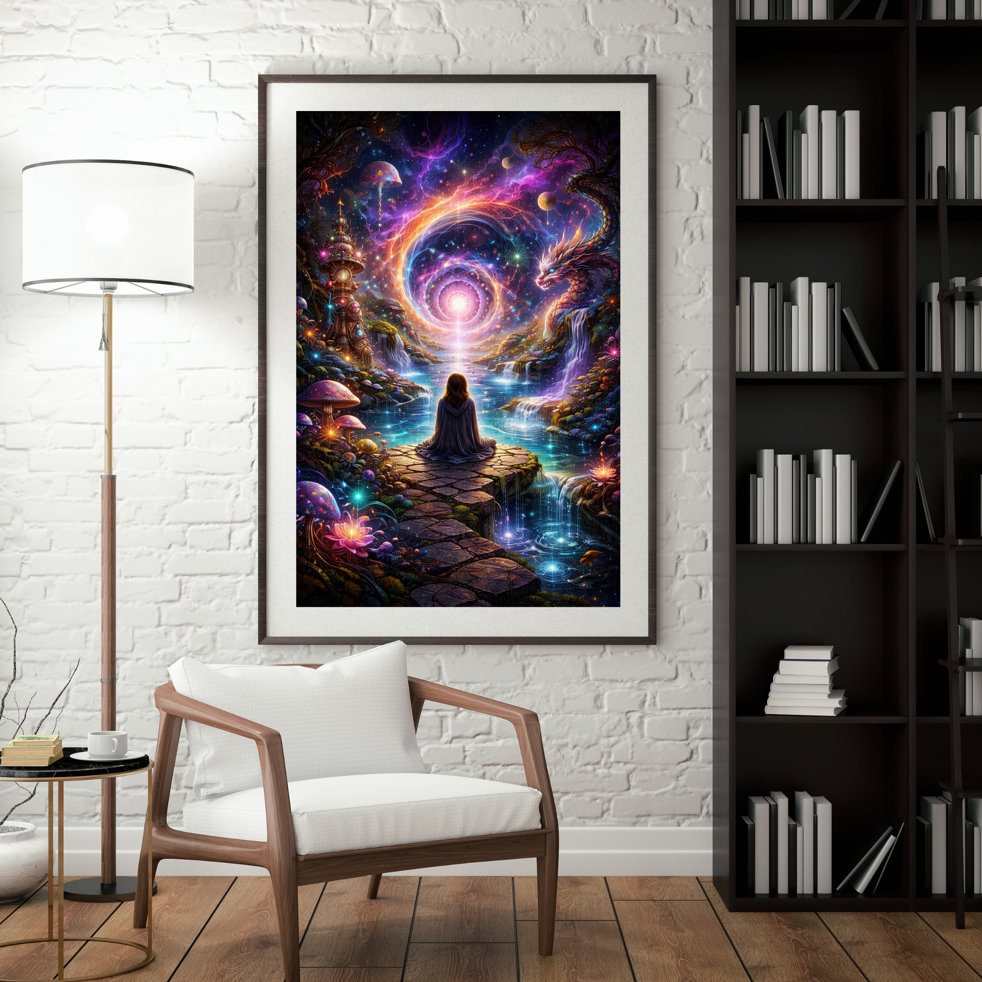 Meditative Frau im Kosmos | Magische KI Art l Digitaler Download | Hochauflösend (300 DPI)