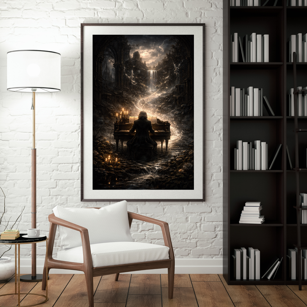 Mann am Klavier | Dark Fantasy KI Wandkunst l Printable Art