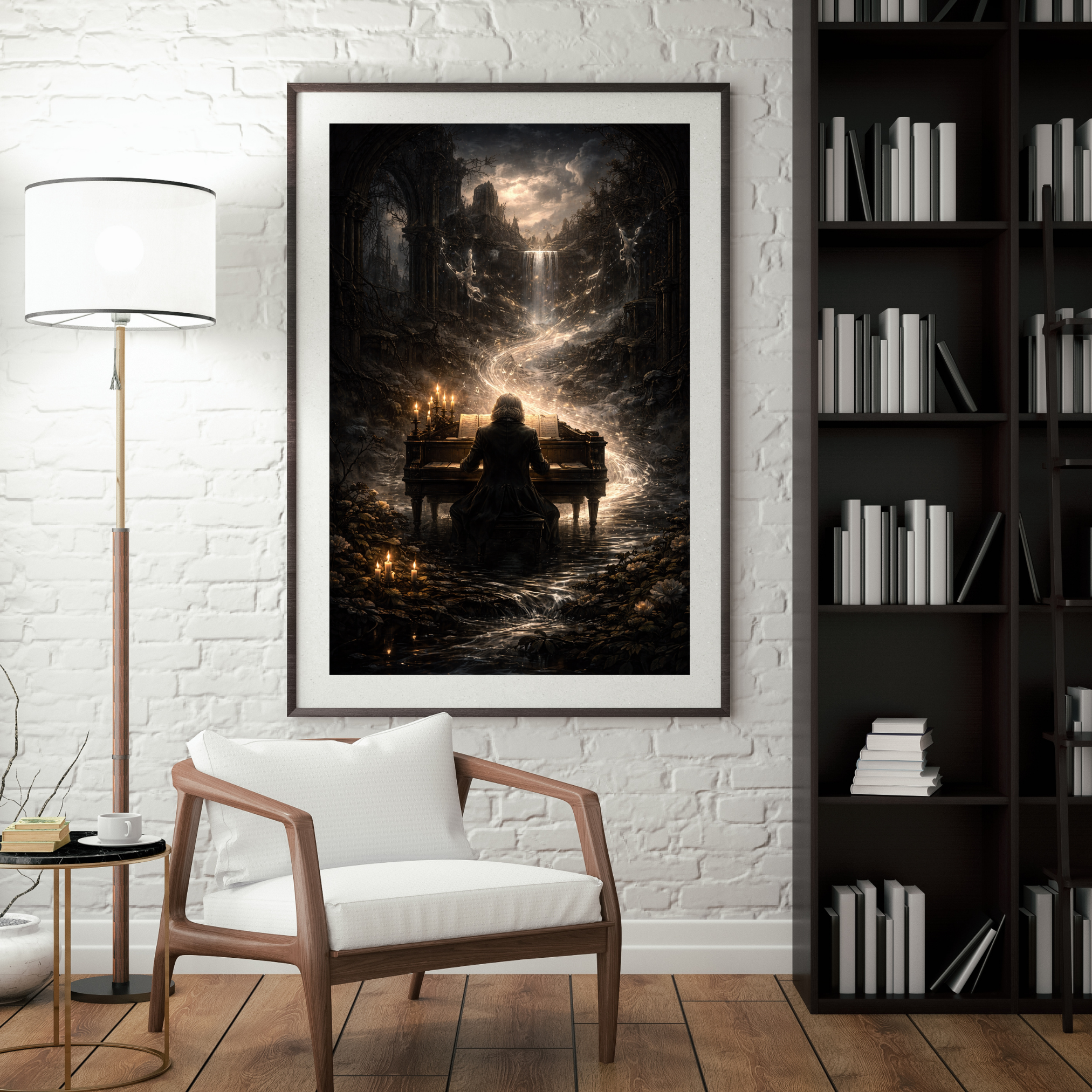 Mann am Klavier | Dark Fantasy KI Wandkunst l Printable Art