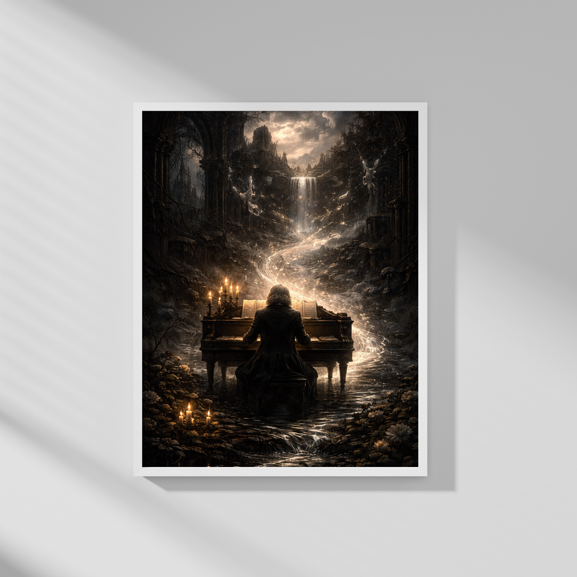 Mann am Klavier | Dark Fantasy KI Wandkunst l Printable Art
