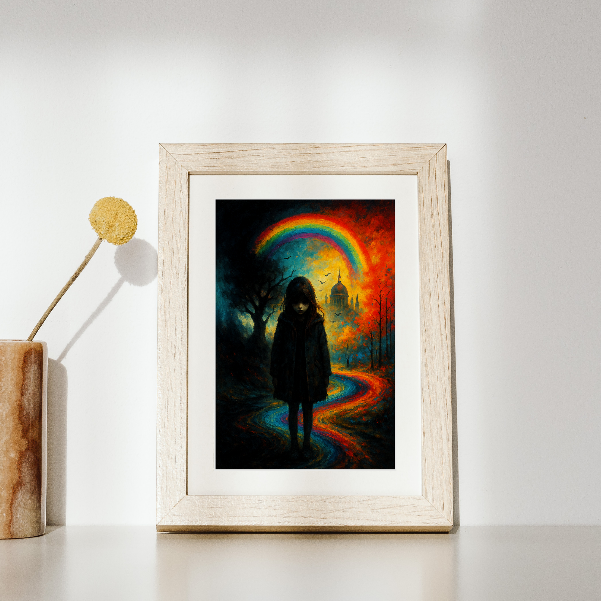 Kind mit Regenbogenfarben KI Kunstdruck – "Silent Child"l Digital Download