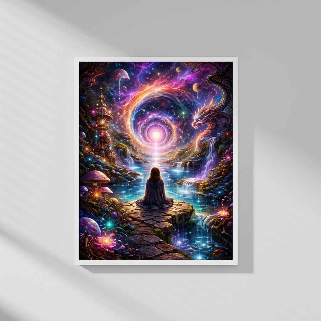 Meditative Frau im Kosmos | Magische KI Art l Digitaler Download | Hochauflösend (300 DPI)