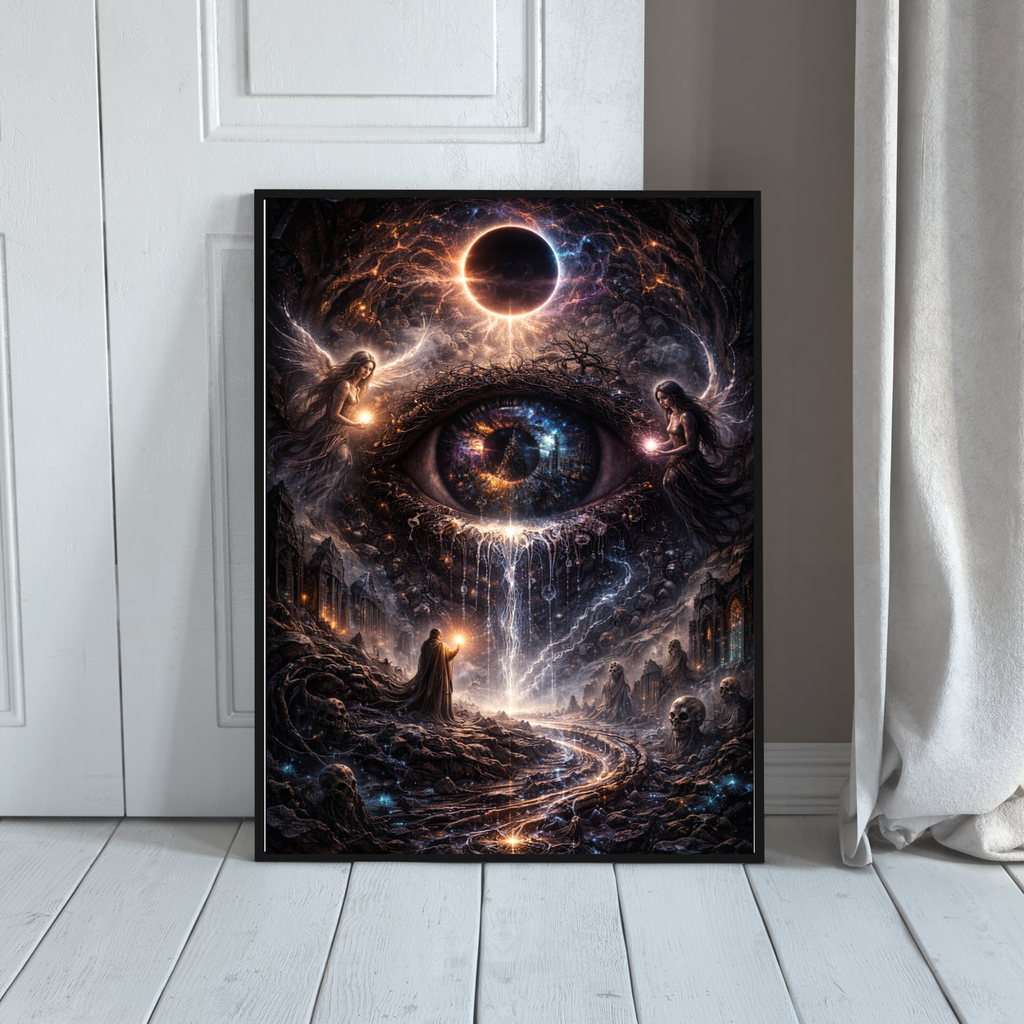 👁 Eye of Worlds | Cosmic Balance Art | Spiritual AI Artwork | Digital Download | 300 DPI