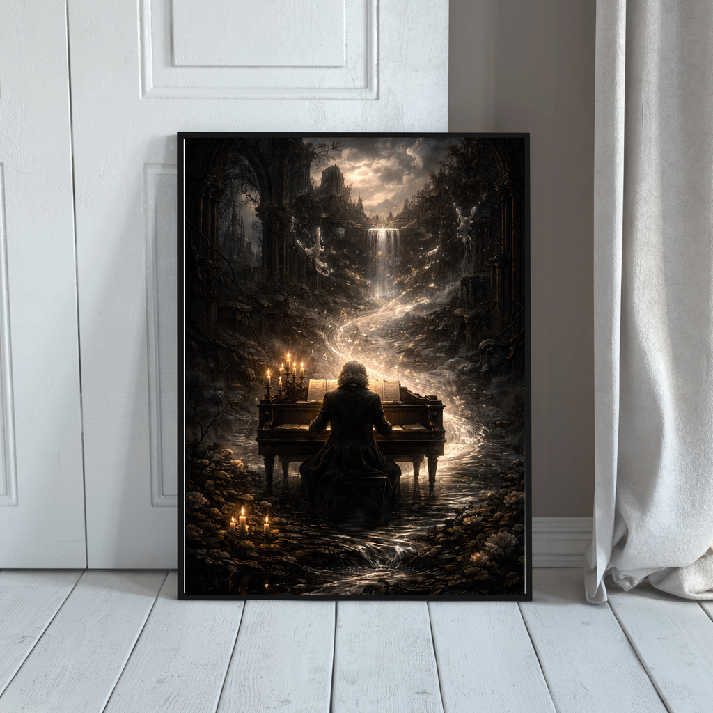 Mann am Klavier | Dark Fantasy KI Wandkunst l Printable Art
