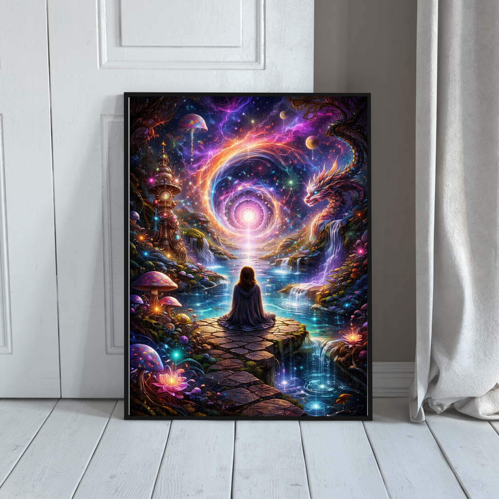 Meditative Frau im Kosmos | Magische KI Art l Digitaler Download | Hochauflösend (300 DPI)