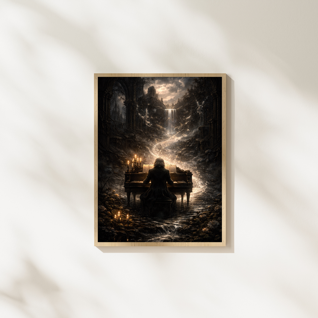 Mann am Klavier | Dark Fantasy KI Wandkunst l Printable Art