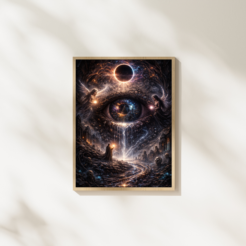 👁 Eye of Worlds | Cosmic Balance Art | Spiritual AI Artwork | Digital Download | 300 DPI