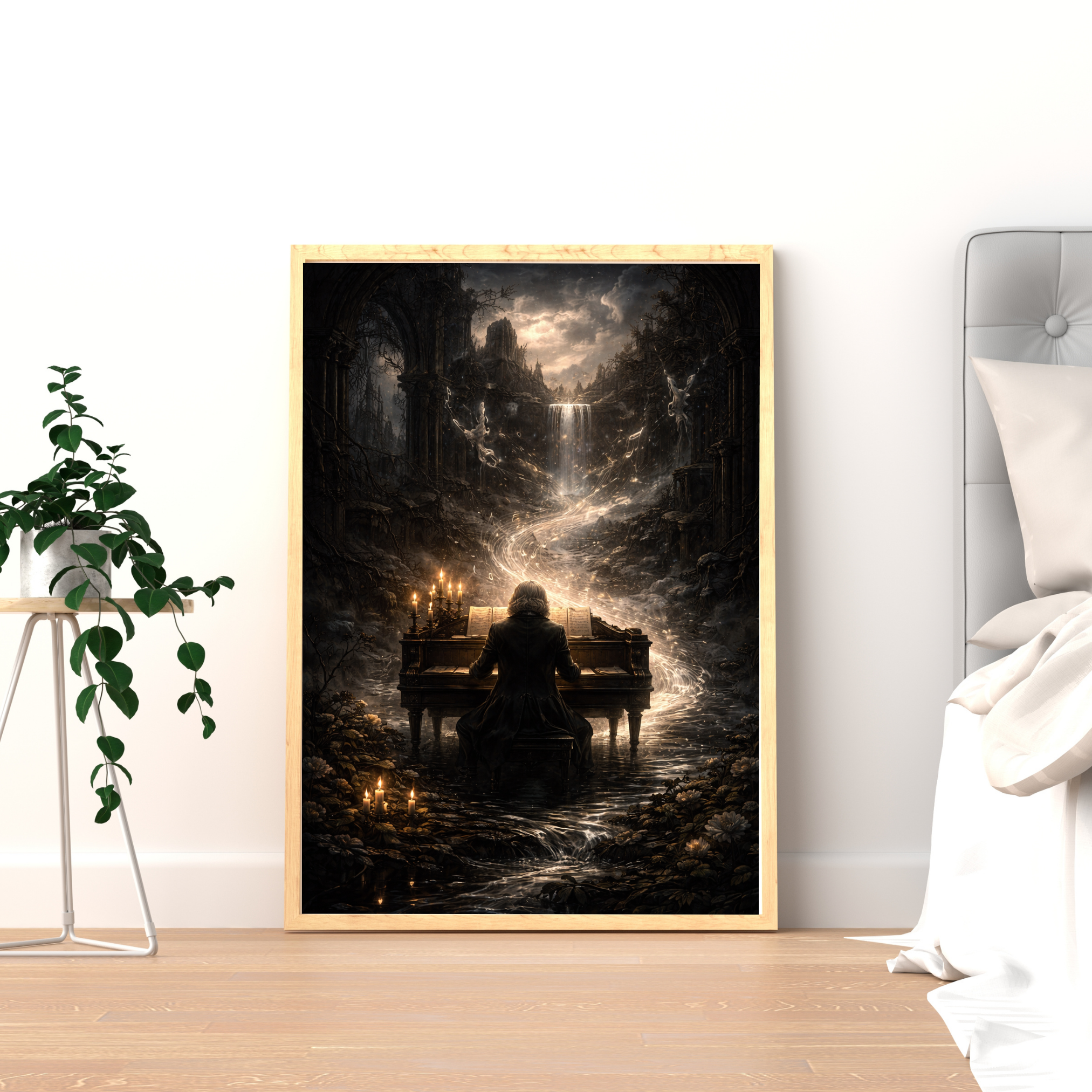 Mann am Klavier | Dark Fantasy KI Wandkunst l Printable Art