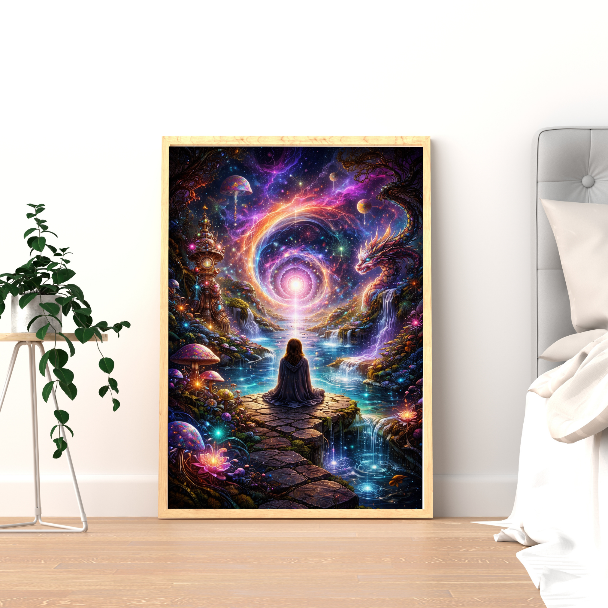 Meditative Frau im Kosmos | Magische KI Art l Digitaler Download | Hochauflösend (300 DPI)