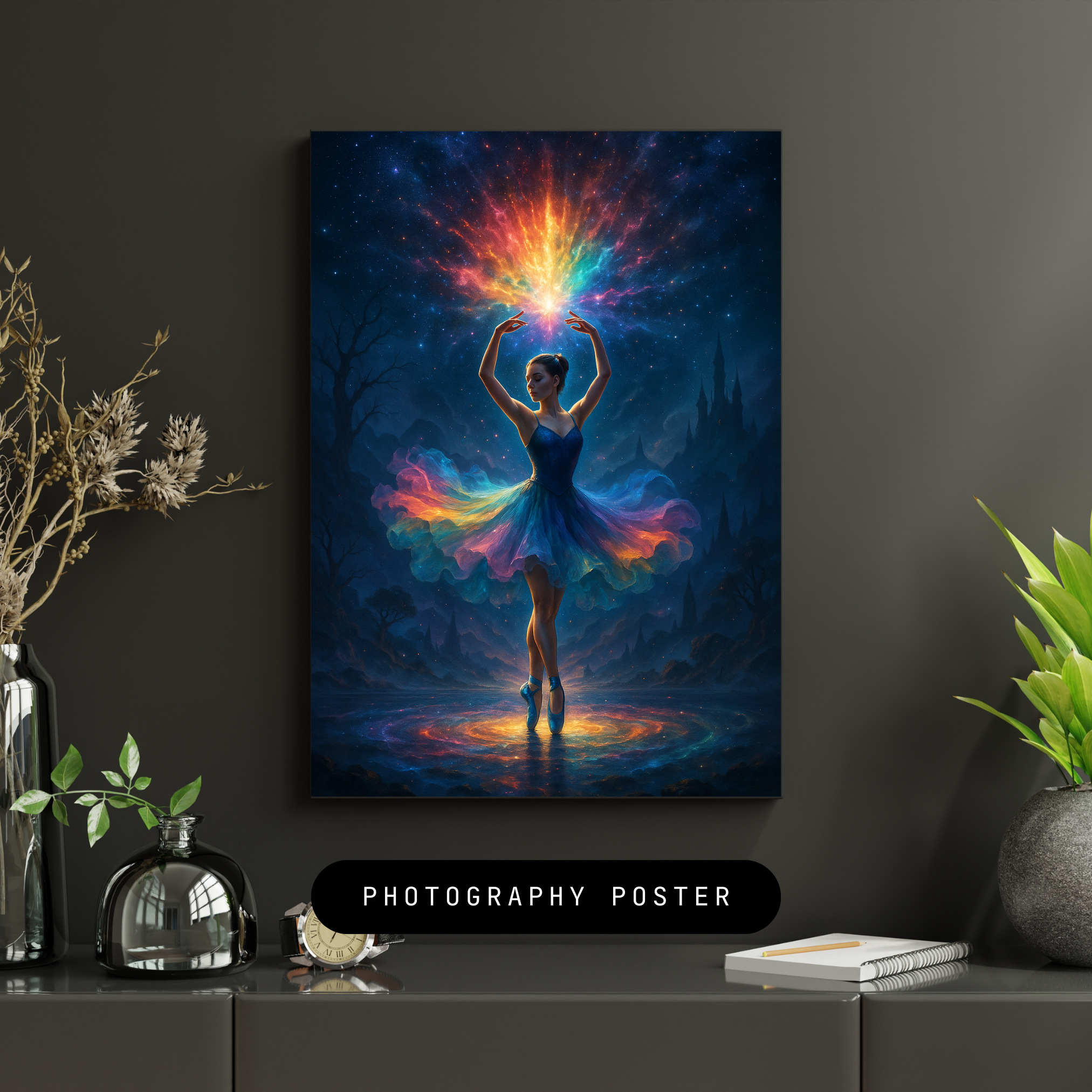 Ballerina - Tanzende Silhouette mit Neon-Farben l KI Kunst l Digital Download