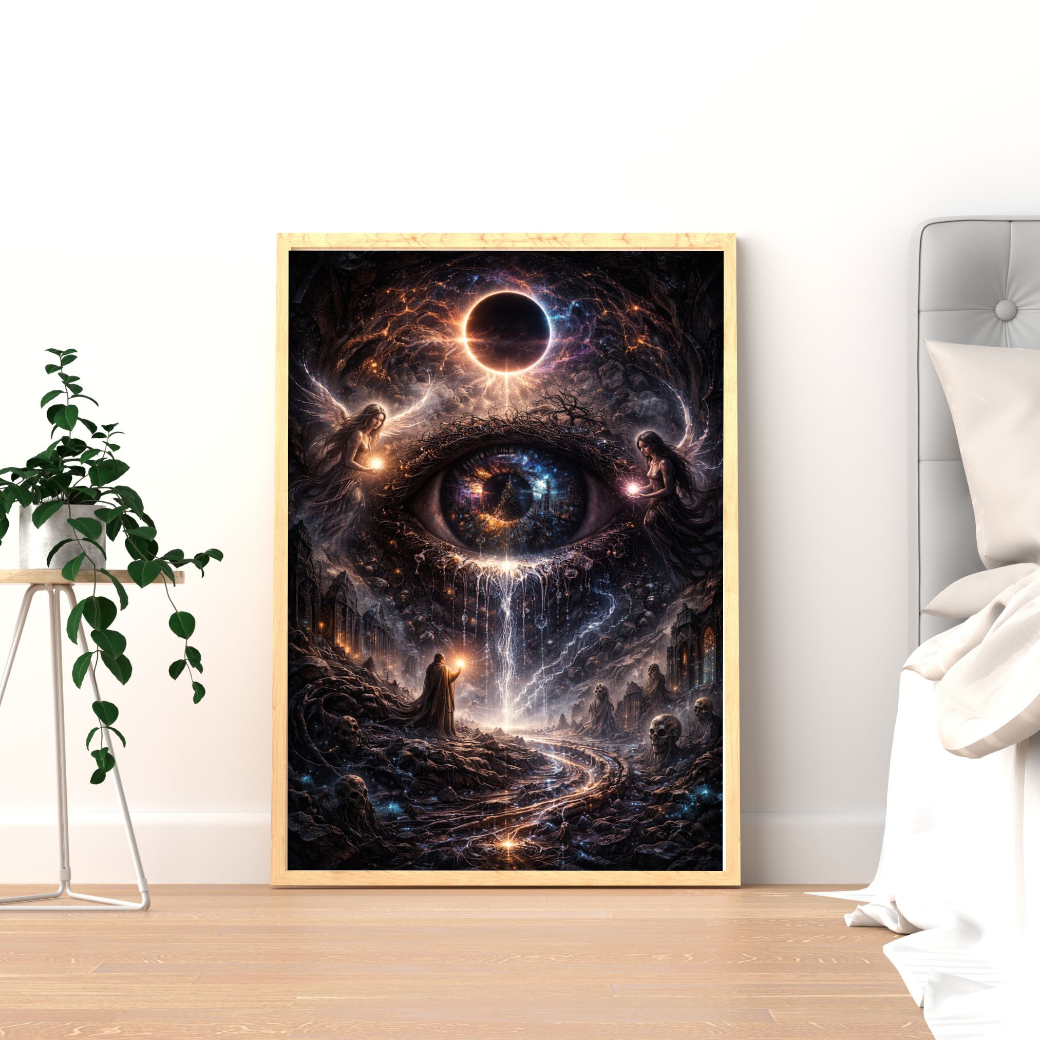 👁 Eye of Worlds | Cosmic Balance Art | Spiritual AI Artwork | Digital Download | 300 DPI