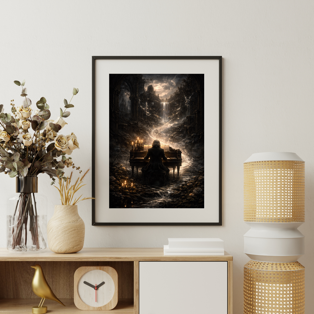 Mann am Klavier | Dark Fantasy KI Wandkunst l Printable Art