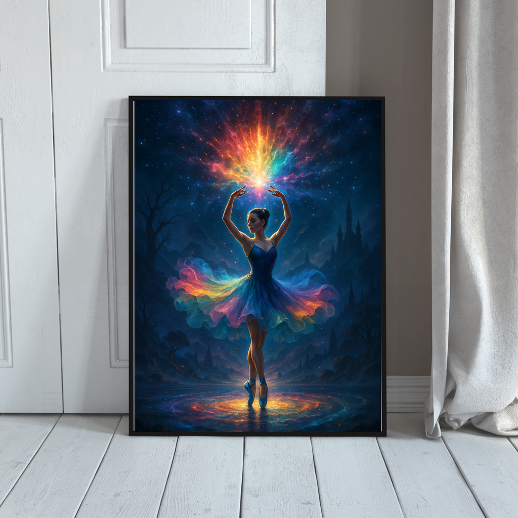 Ballerina - Tanzende Silhouette mit Neon-Farben l KI Kunst l Digital Download