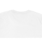Close-up of the back neckline of a white unisex T-shirt, highlighting the clean finish, soft fabric and simple crew-neck construction.