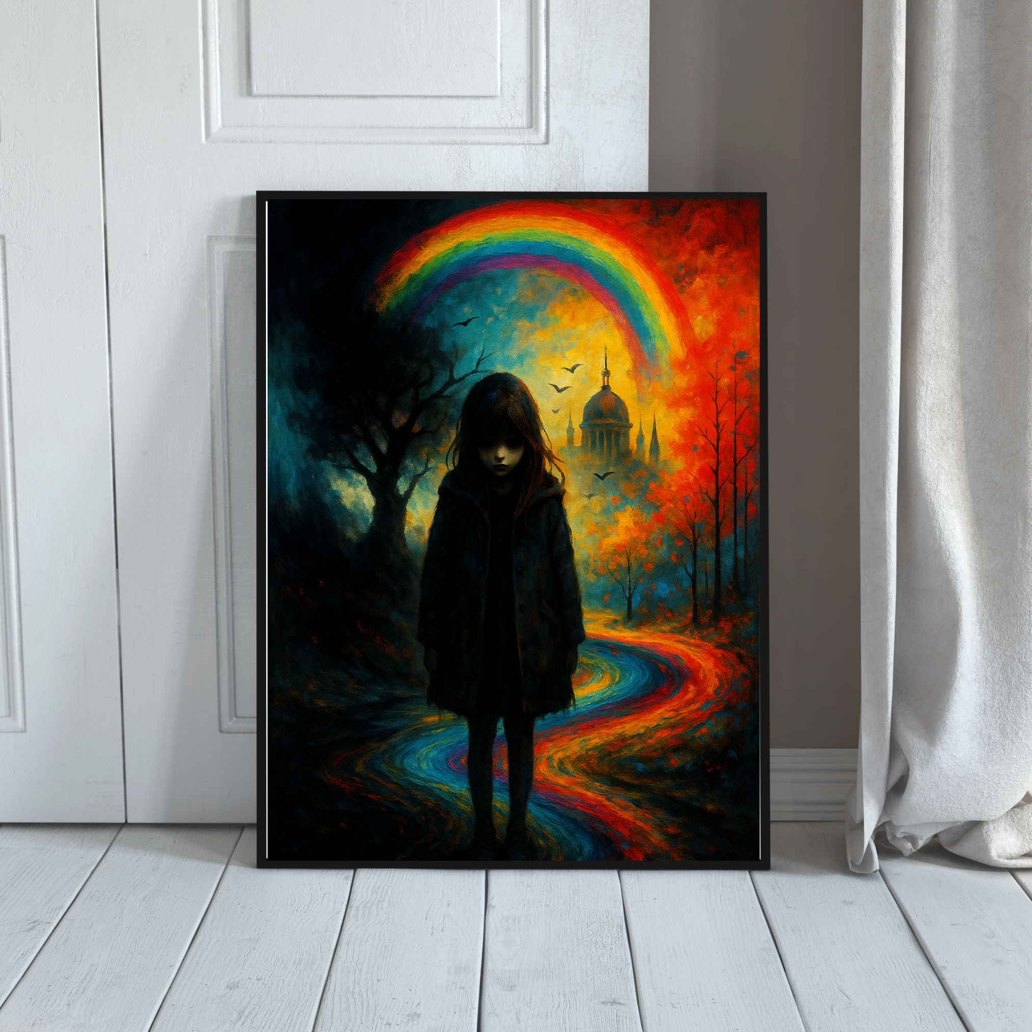 Kind mit Regenbogenfarben KI Kunstdruck – "Silent Child"l Digital Download