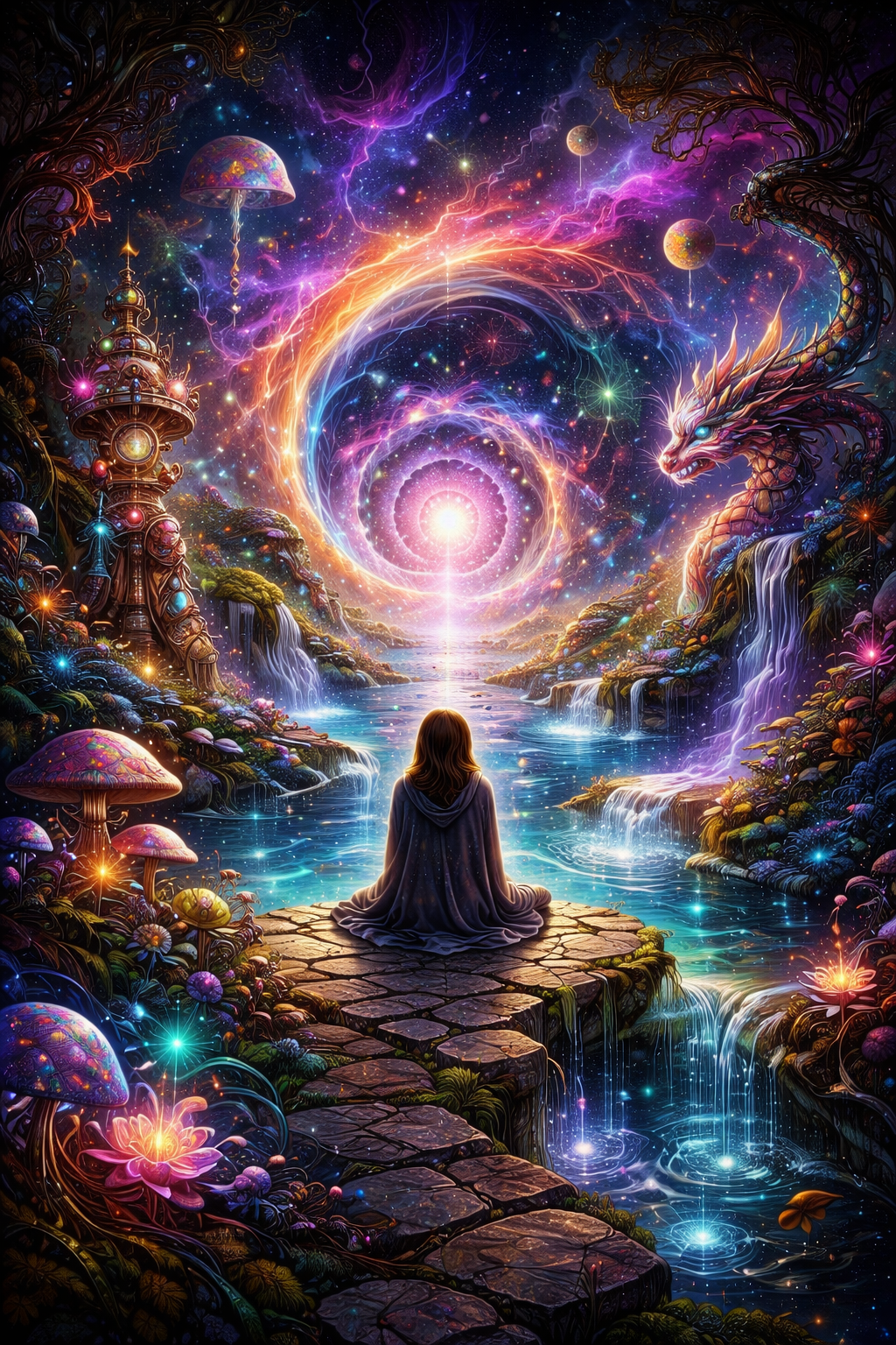 Meditative Frau im Kosmos | Magische KI Art l Digitaler Download | Hochauflösend (300 DPI)