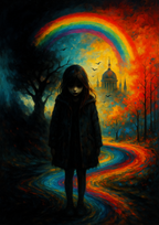 Kind mit Regenbogenfarben KI Kunstdruck – "Silent Child"l Digital Download