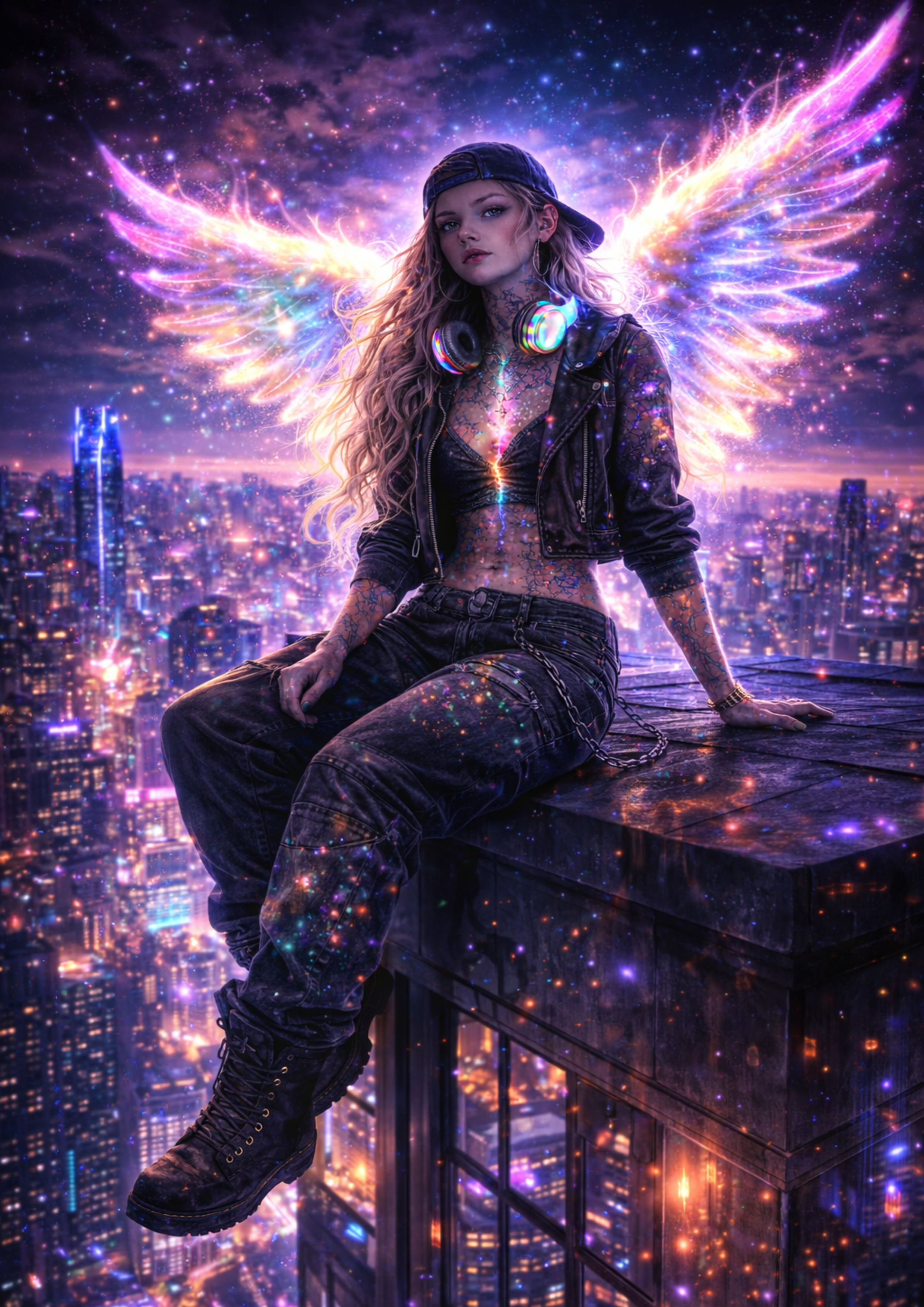 NEON WINGS l Digitale KI Wandkunst l Download