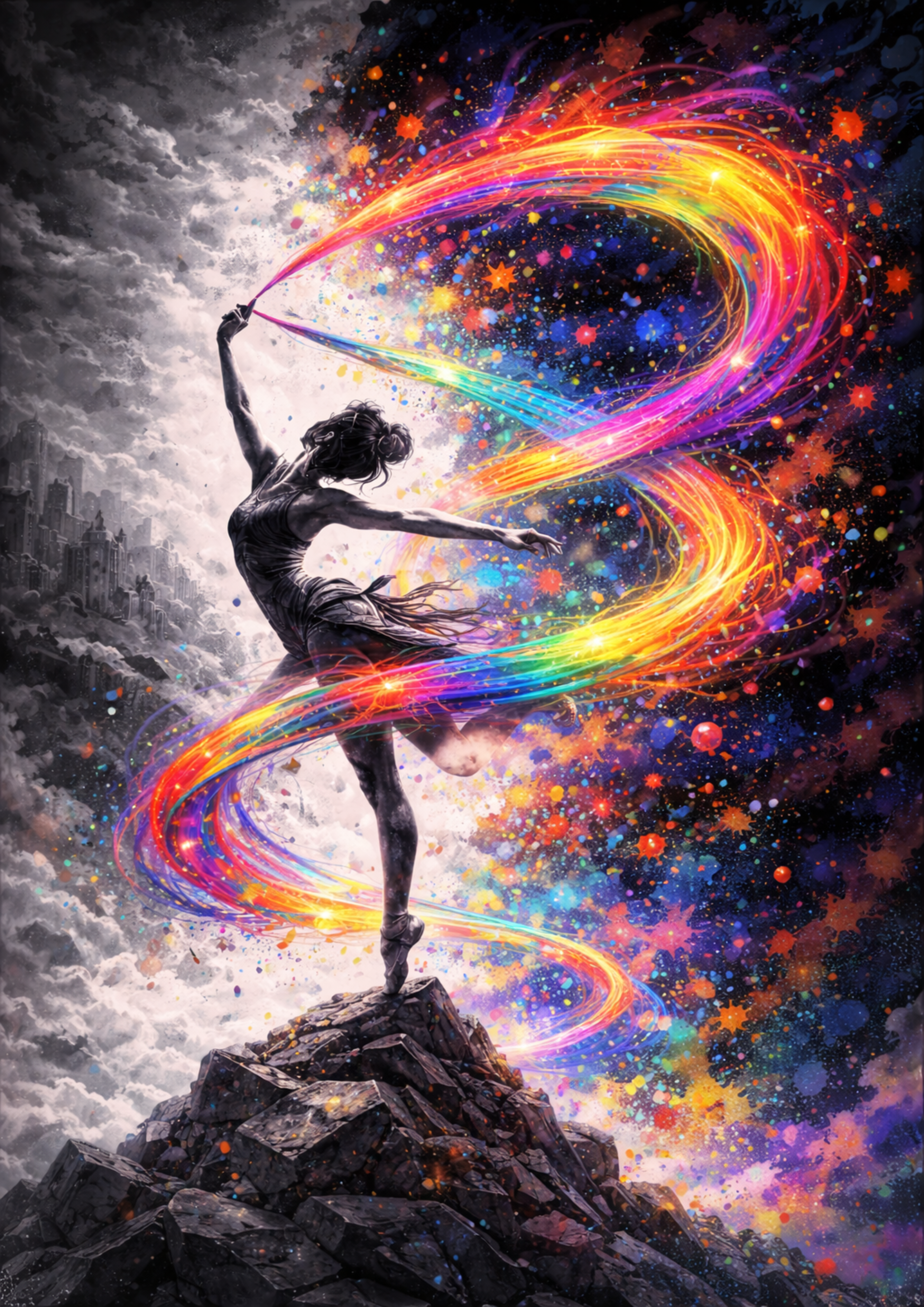 KI Kunst -Frau im Strom der Farben- | Printable Art