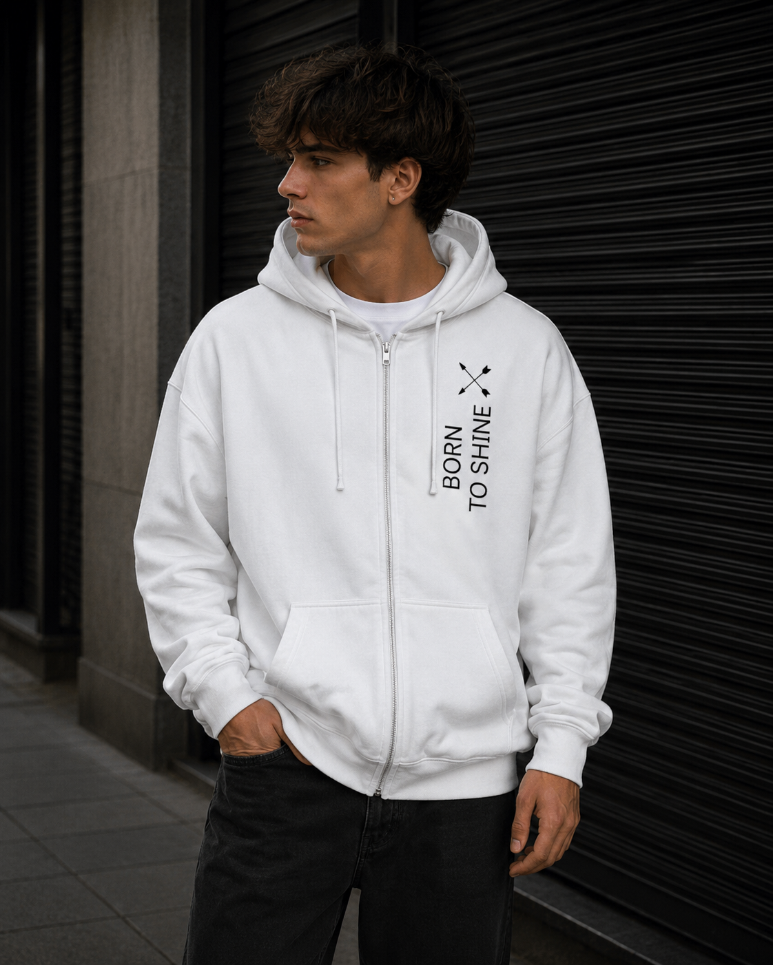 Klassischer Unisex Zip-Hoodie l BORN TO SHINE l KI Artwork