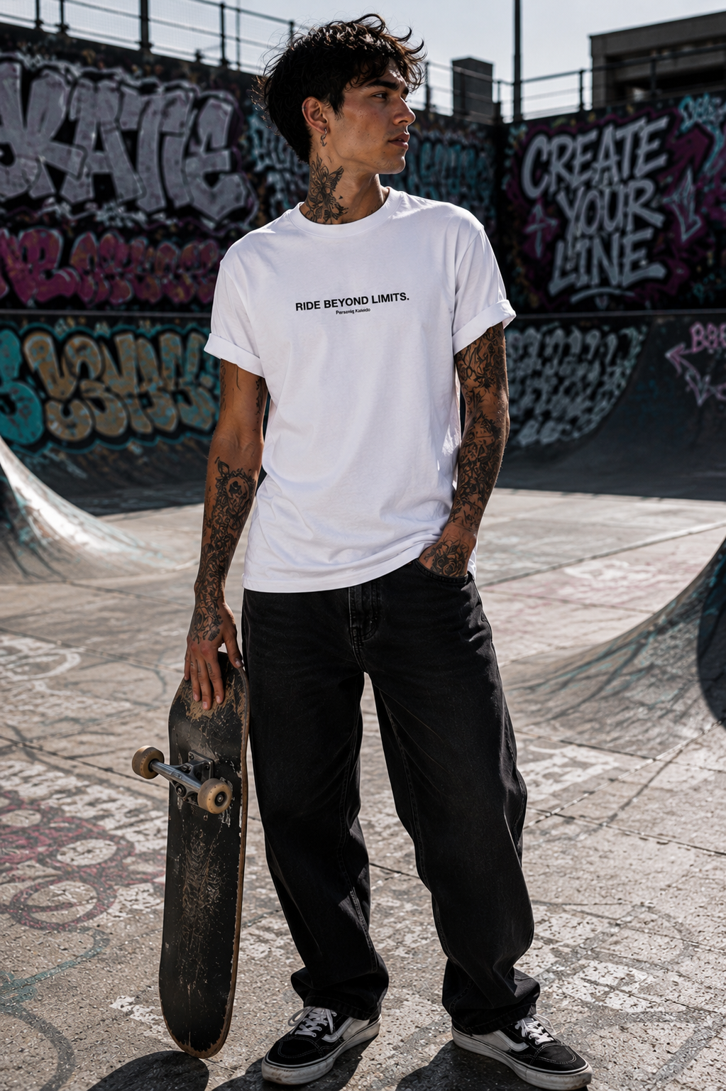 RIDE BEYOND LIMITS l Performance Unisex Statement T-shirt White