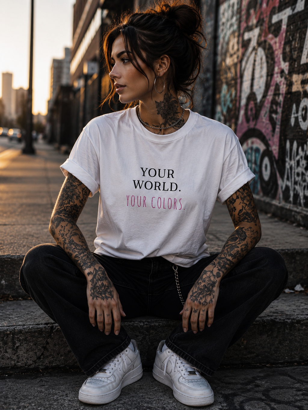 YOUR WORLD. YOUR COLORS. – Artistic Statement T-Shirt | Color Explosion Back Print | Creative Streetwear | Unisex Graphic Tee