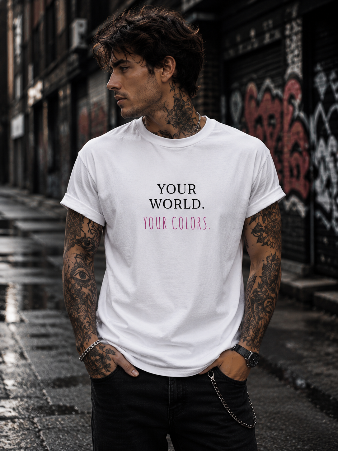 YOUR WORLD. YOUR COLORS. – Artistic Statement T-Shirt | Color Explosion Back Print | Creative Streetwear | Unisex Graphic Tee