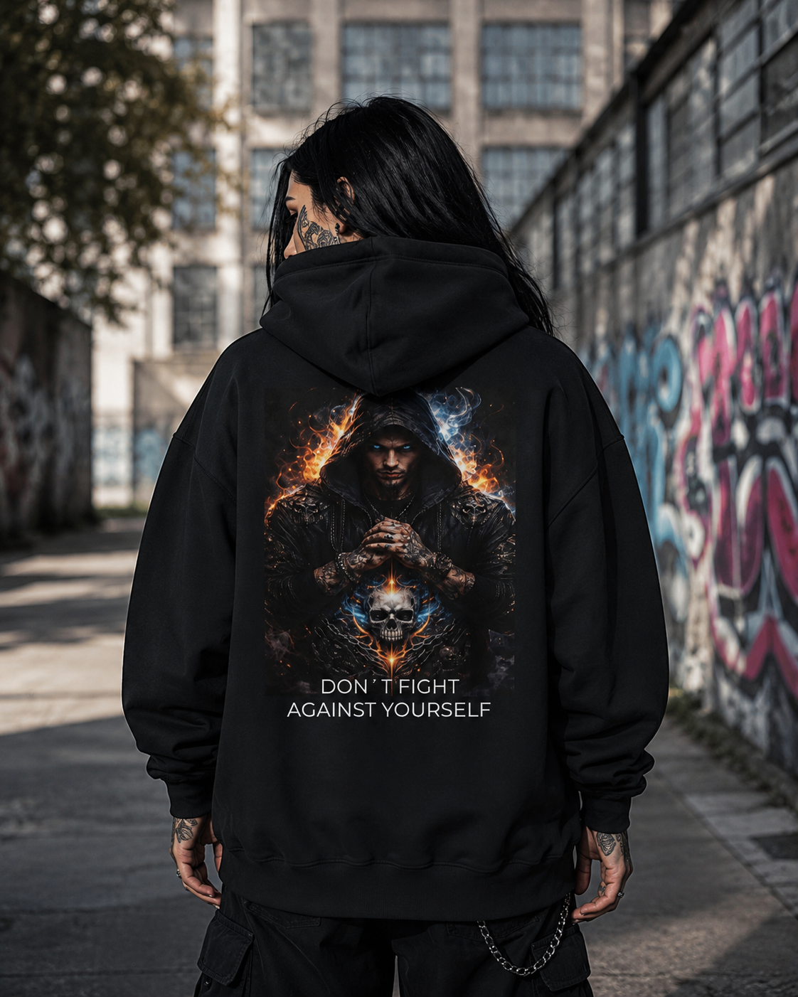 🖤 DON’T FIGHT AGAINST YOURSELF | Classic Unisex Hoodie (Gildan® 18500) | AI Artwork