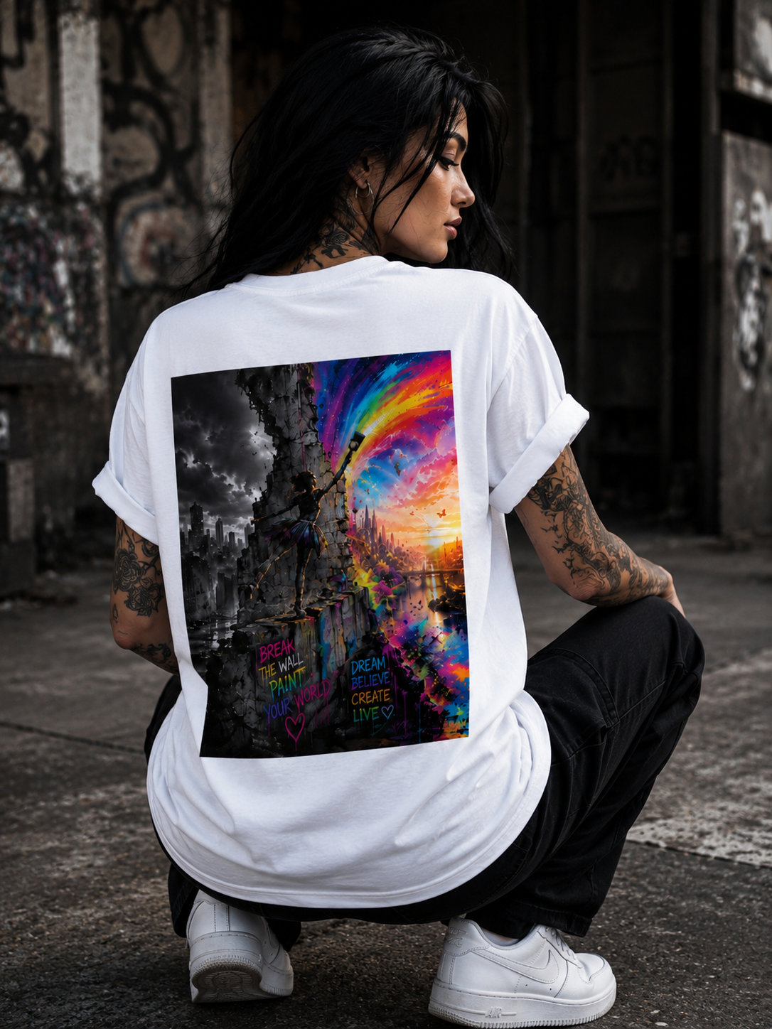 BREAK THE WALL. l Performance Unisex Statement T-shirt White