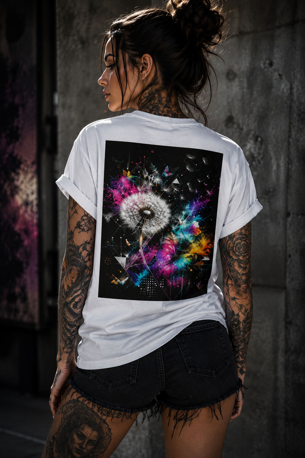 LET GO. RISE FREE. - Butterfly & Dandelion Back Print Unisex Performance T-Shirt