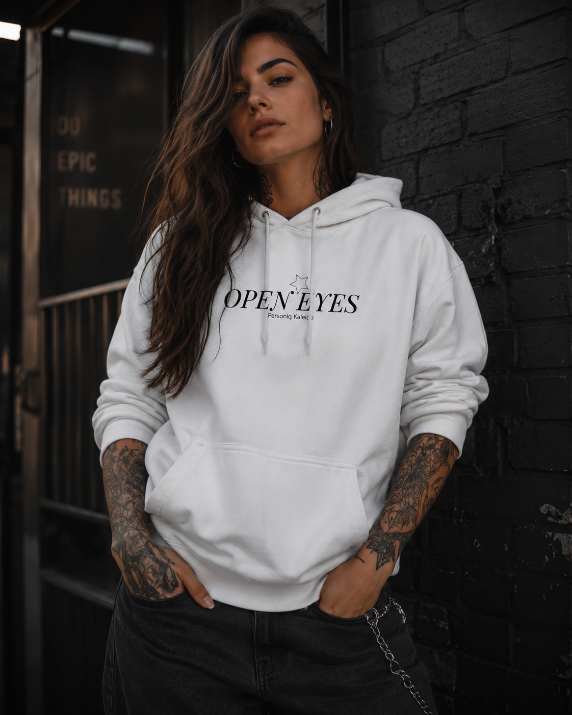OPEN EYES – Keep Calm and Turn Up the Music | Statement Hoodie | Personiq Kaleido