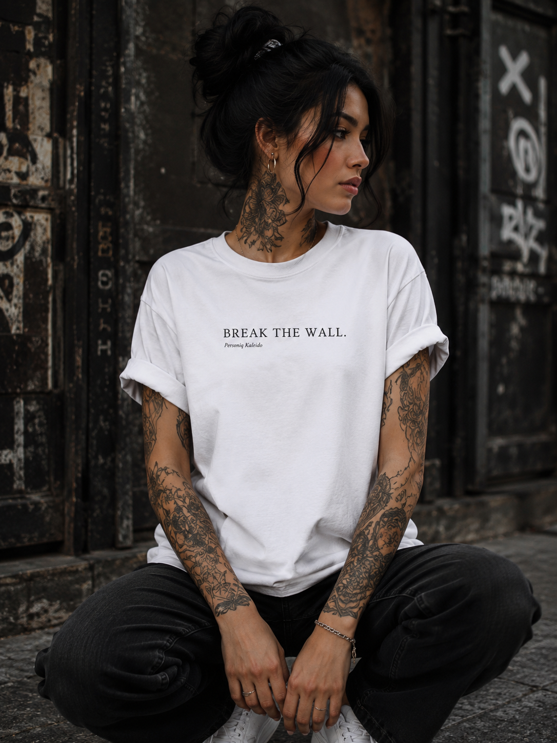 BREAK THE WALL. l Performance Unisex Statement T-shirt White