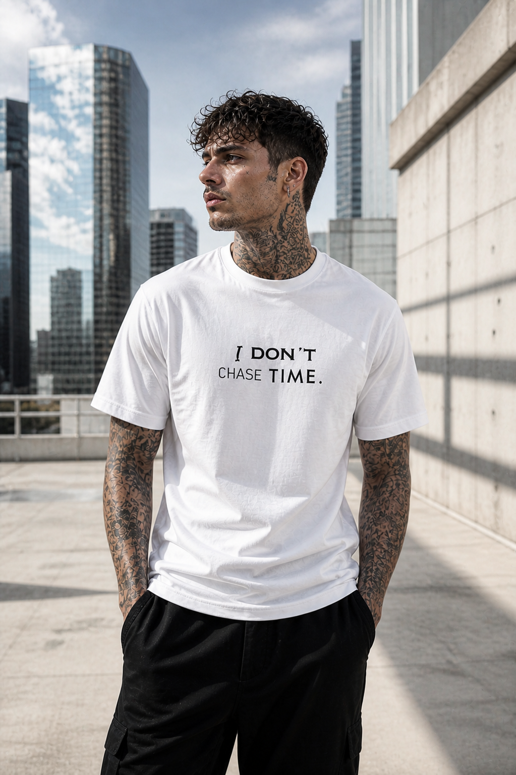 I Don’t Chase Time / I Define It T-Shirt – Dual Message Streetwear | Minimal Front & Artistic Back Print | Unisex Fashion Statement