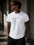RAW. REAL. FREE. l Performance Unisex Statement T-shirt White