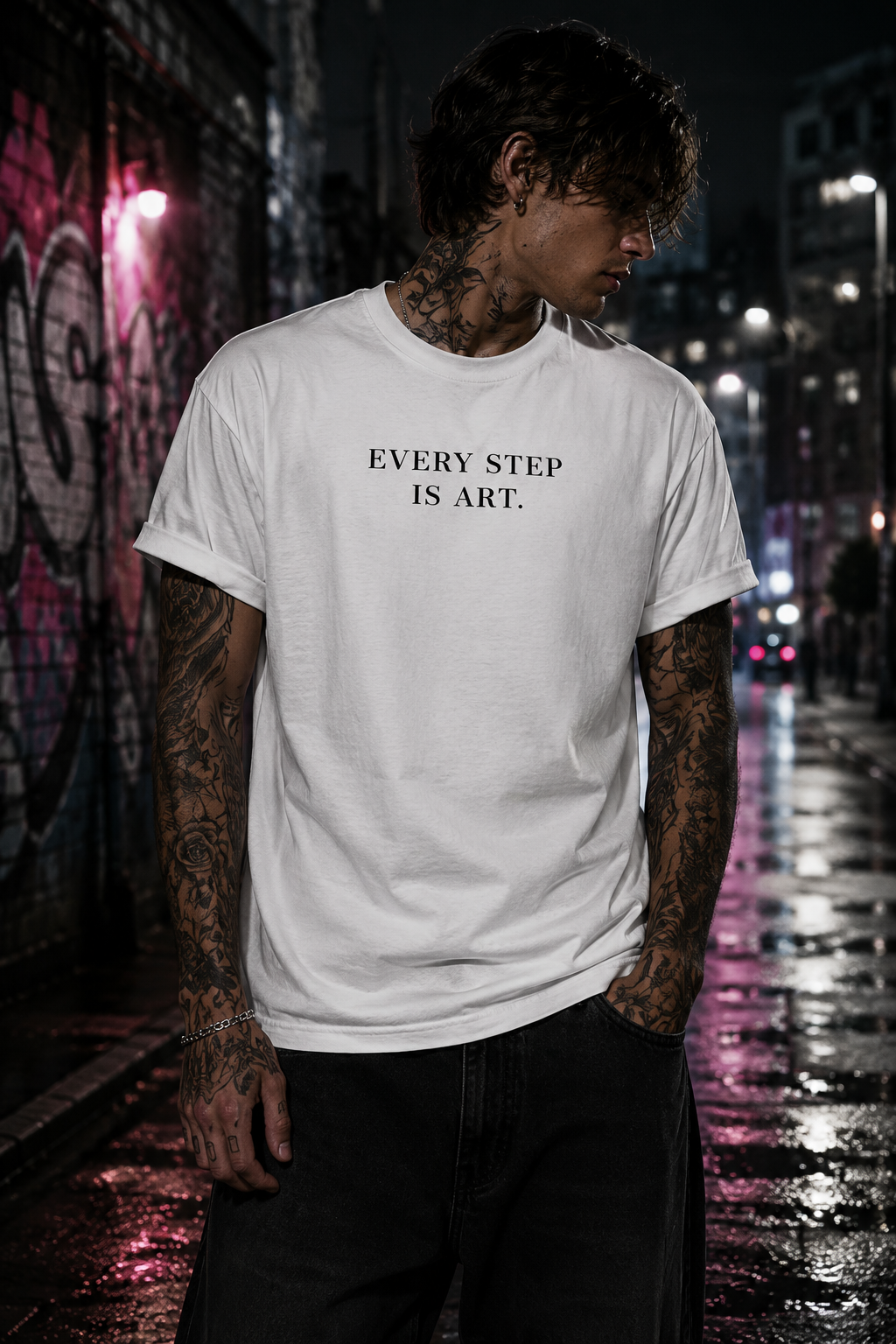 Every Step Is Art – Urban Neon Dance Statement V-Neck T-Shirt