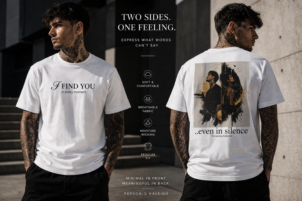 I Find You / Even in Silence T-Shirt – Emotional Dual Message Streetwear | Minimal Front & Artistic Back Print | Unisex Statement