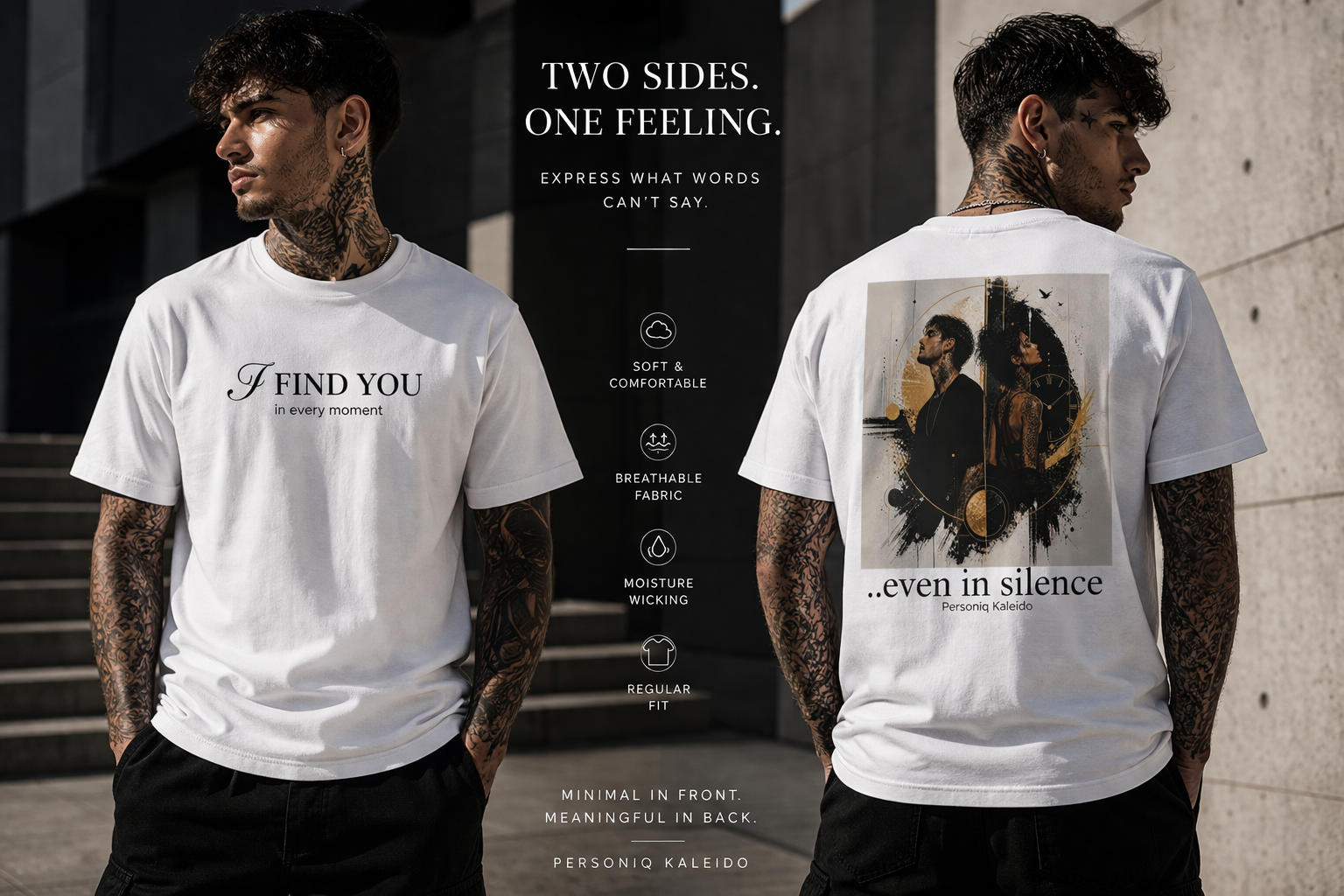 I Find You / Even in Silence T-Shirt – Emotional Dual Message Streetwear | Minimal Front & Artistic Back Print | Unisex Statement