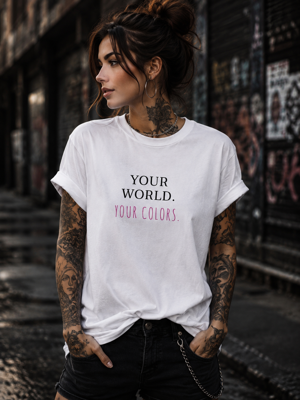 YOUR WORLD. YOUR COLORS. – Artistic Statement T-Shirt | Color Explosion Back Print | Creative Streetwear | Unisex Graphic Tee