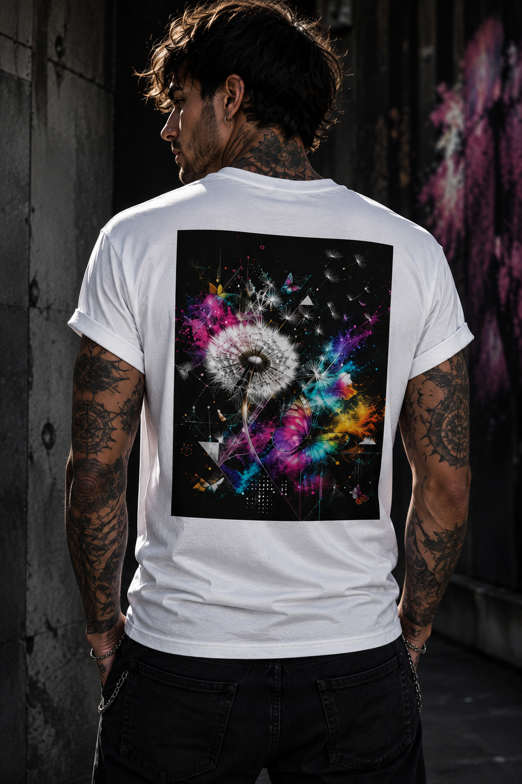 LET GO. RISE FREE. - Butterfly & Dandelion Back Print Unisex Performance T-Shirt