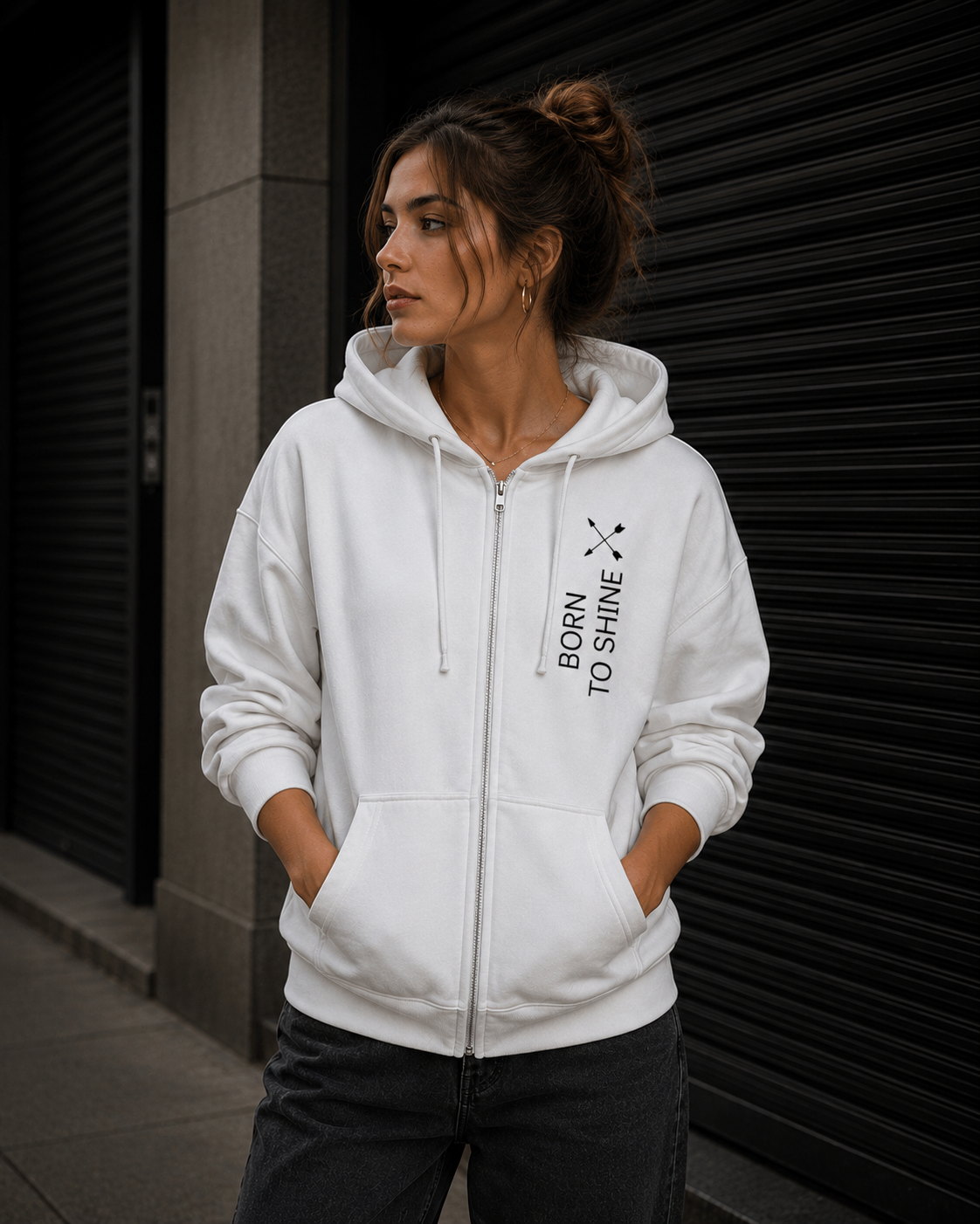 Klassischer Unisex Zip-Hoodie l BORN TO SHINE l KI Artwork