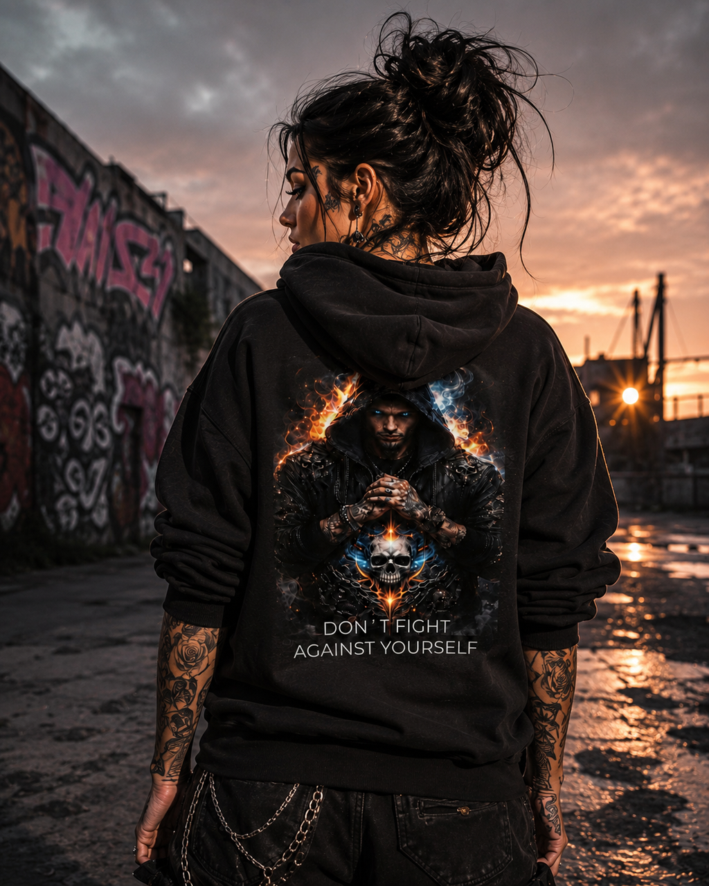 🖤 DON’T FIGHT AGAINST YOURSELF | Classic Unisex Hoodie (Gildan® 18500) | AI Artwork