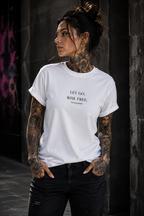 LET GO. RISE FREE. - Butterfly & Dandelion Back Print Unisex Performance T-Shirt