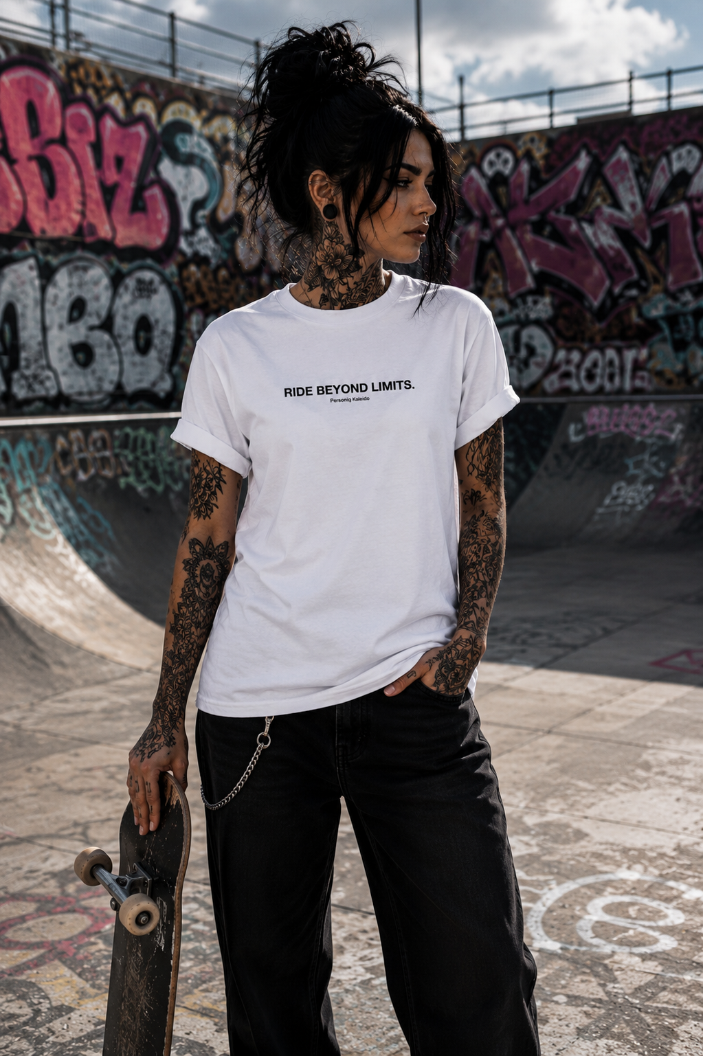 RIDE BEYOND LIMITS l Performance Unisex Statement T-shirt White