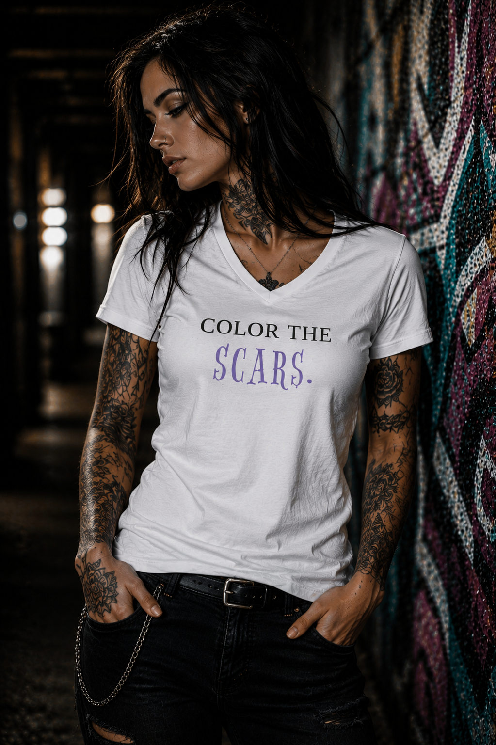 COLOR THE SCARS. – Butterfly V-Neck Shirt - Statement Tee for Strength & Transformation