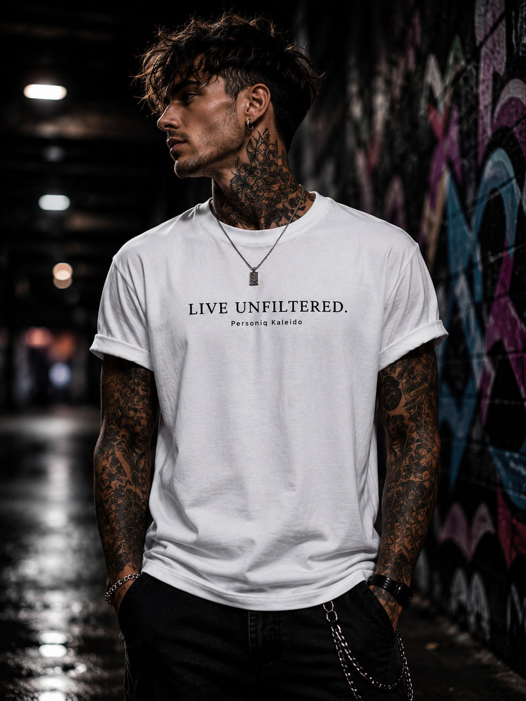 LIVE UNFILTERED. - Performance Unisex Statement T-shirt White